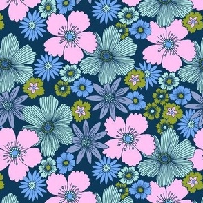 70's floral fantasy naive flowers pastel tones