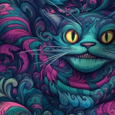 psychedelic cheshire cat in wonderland