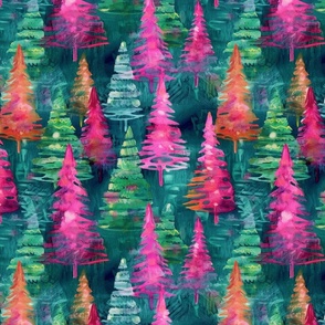 watercolor pastel fir tree forest for christmas
