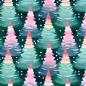 christmas trees in pink and green