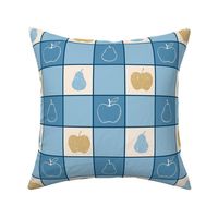Apples and Pears Plaid -fruit plaid, gingham, blue and cream, blue plaid, blue gingham