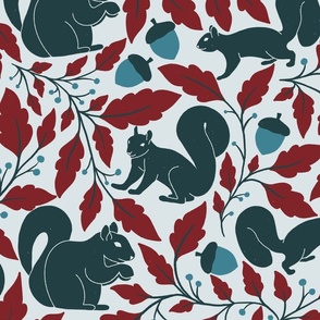 Cozy Autumn Squirrels on Light Blue | Large