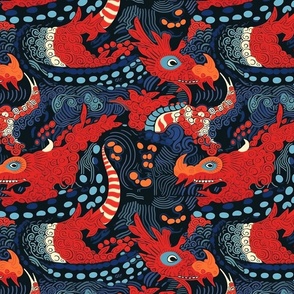 red dragons in surreal fairy land