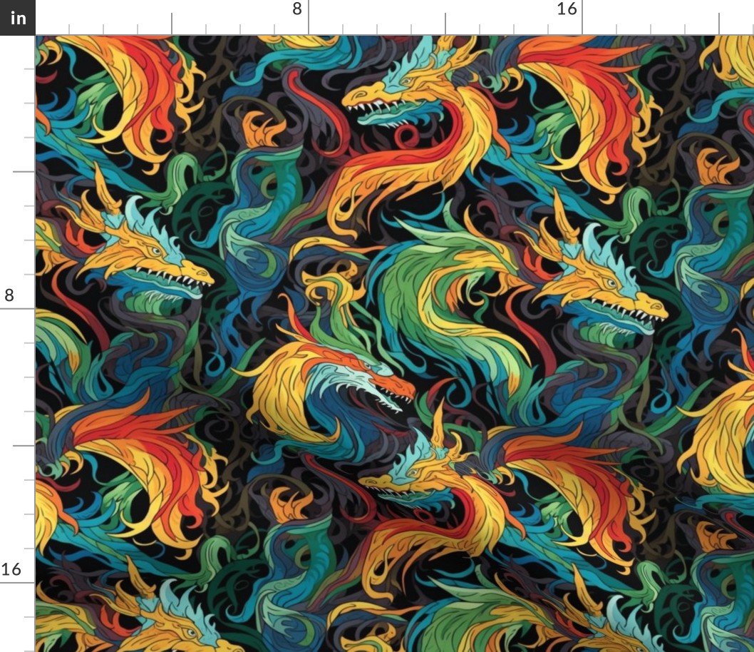 portrait of dragons in rainbow hues