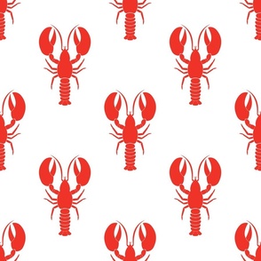 Handdrawn Motif of a Red Lobster on White
