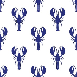 Handdrawn Motif of a Blue Lobster on White