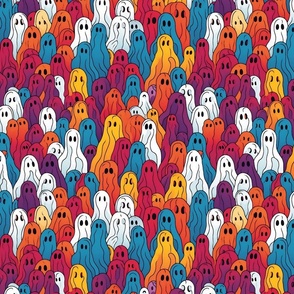 ghost gathering in shades of orange gold red and purple blue
