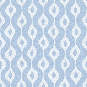 Textured Hand Drawn Doodle Ogee Pinstripes, White on Sky Blue (Medium Scale)