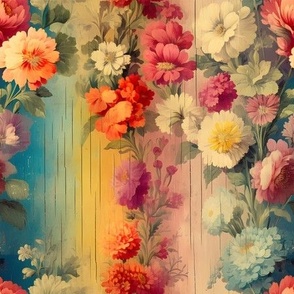 Rainbow Distressed Victorian Floral - medium