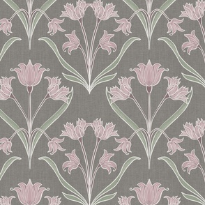 Pink tulips in art deco style on a dark grey background