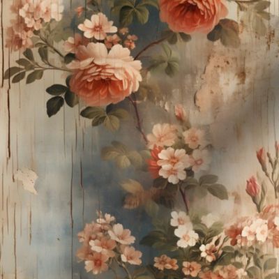 Pink & Blue Distressed Victorian Floral - medium