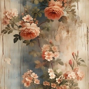 Pink & Blue Distressed Victorian Floral - medium