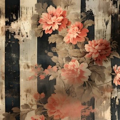 Pink & Black Distressed Victorian Floral - medium