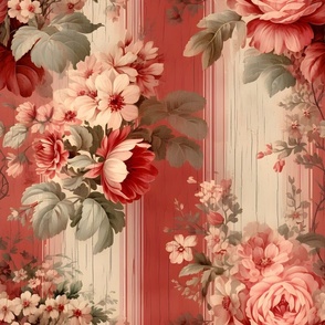 Pink & Red Distressed Victorian Floral - large