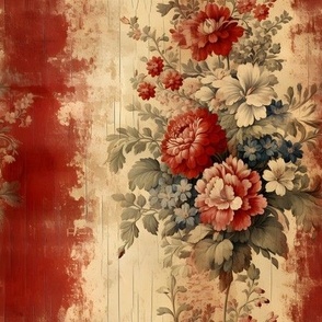 Red Distressed Victorian Floral - medium