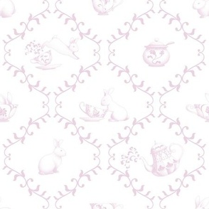 Bunnies at Tea - Soft Pink and White