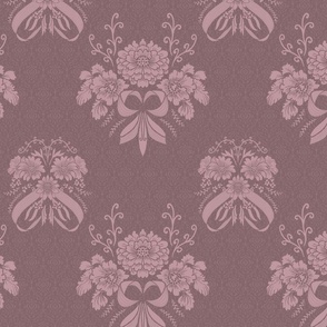Burgundy and pink big scale florals in damask peony and daisy