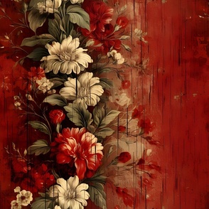 Red Distressed Victorian Floral - large