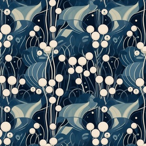 art nouveaus geometric berries in white and blue
