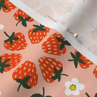 Vintage Strawberries and Flowers on Pink - Small