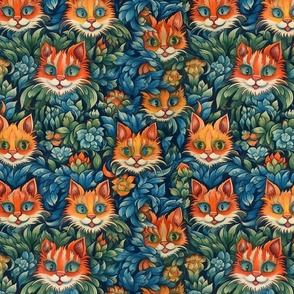 blue and green floral cat fun inspired by louis wain
