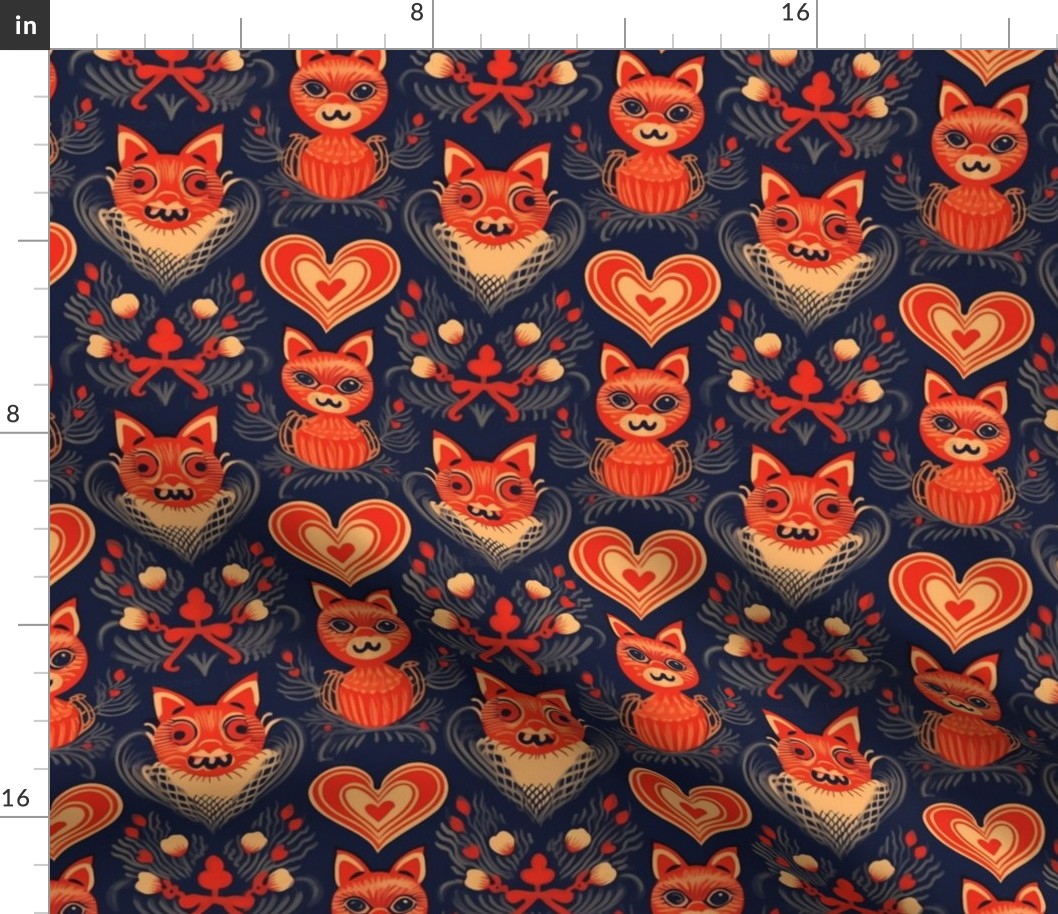 vintage heart valentine inspired by louis wain cats