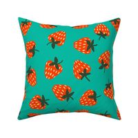 Vintage Strawberries - Medium - Scattered on Teal