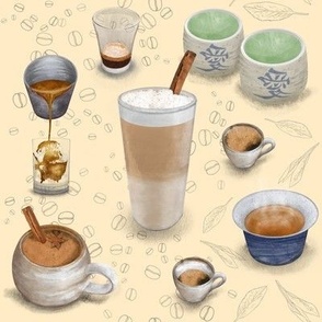 Barista Bounty - Hot Coffee, Beans, Tea & Leaves on Cream