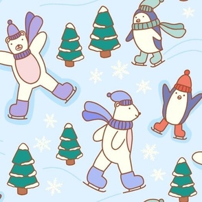Ice Skating Polar Bears and Penguins Make Snow Angels for Winter Baby Clothes