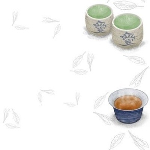 Tea Time - Matcha & Oolong with Tea Leaves on White