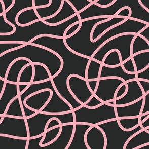 Abstract pink squiggle on black, tangled line, LARGE