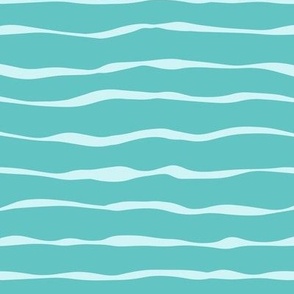 Baby blue on teal wavy stripes, horizontal, LARGE, 1 inch between lines