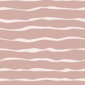 Light beige horizontal wavy stripes on dusty pink, LARGE, 1 inch between lines