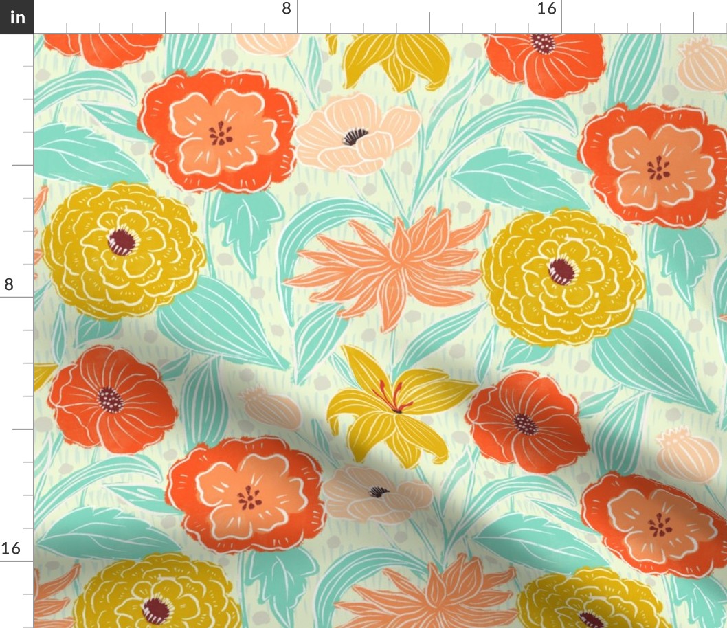  Bright Sunshine floral//Large scale//multidirectional//wallpaper//home decor