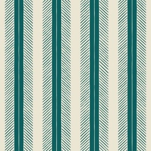 Rustic Pine Stripe - Medium - Panna Cotta Cream & Night Swim Teal - Festive Forest