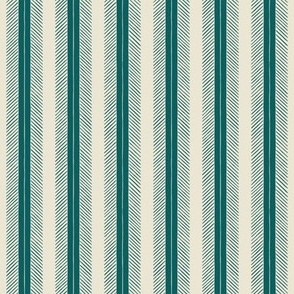Rustic Pine Stripe - Small - Panna Cotta Cream & Night Swim Teal - Festive Forest