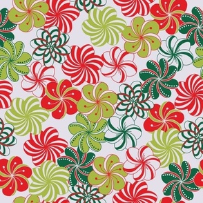 Brightly Colored Christmas Flowers in Tangle Art on Platinum