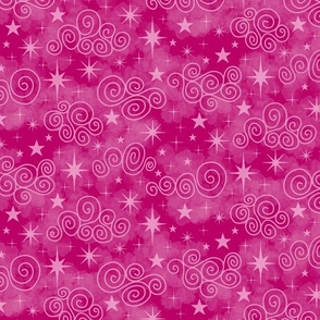 M - Pink Stars & Clouds -  Bright Magenta Twinkle Sky