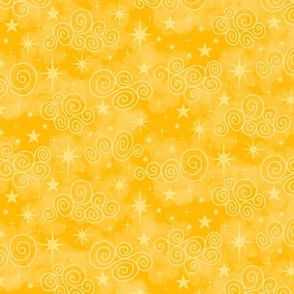 M - Yellow Stars & Clouds - Bright Lemon Sunshine Twinkle Sky