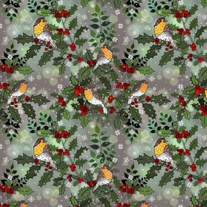 Wee Robins in a Holly Tree (Light Green) 