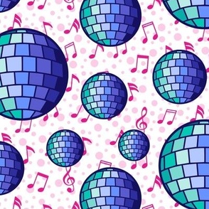 M - Pink Disco Ball Music Notes – Blue, Pink & White Mirror Glitter Ball