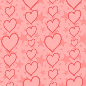 L - Peach Hearts & Stars – Light Pastel Coral Valentines Love Heart Stripe