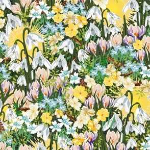 Daffodil Yellow White Flowers, Spring Flowers Girls Room Summer Garden Blush Pink Wildflowers, Petite Florals Spring Nature Pattern Home decor