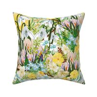 Yellow Sunshine Green White Nature Spring Flowers, Girls Room Summer Garden, Blush Pink Wildflowers, Cornflower Blue Flowers Pattern