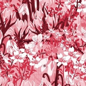 Small Wildflowers in Monochromatic Cerise Pink White, Petite Spring Floral Pattern, Vibrant Summer Garden Girls Room Duvet Pillow Wallpaper