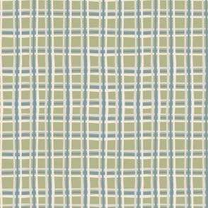 HAND-DRAWN STRIPES Plaid Grid - Special Request Colours: Light Blue White Cream Gray on Sage Green - UnBlink Studio by Jackie Tahara