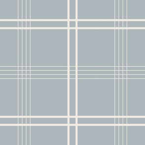 large scale // classic plaid stripe - creamy white_ french grey blue 02 - simple minimalist tartan checker