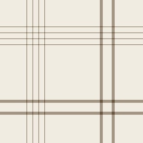 large scale // classic plaid stripe - creamy white_ khaki brown - simple minimalist tartan checker