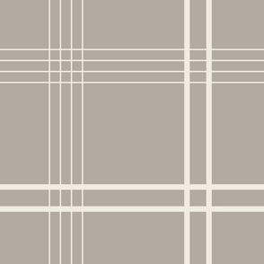 large scale // classic plaid stripe - cloudy silver taupe_ creamy white 02 - simple minimalist tartan checker