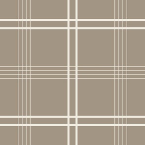 large scale // classic plaid stripe - creamy white_ khaki brown 02 - simple minimalist tartan checker